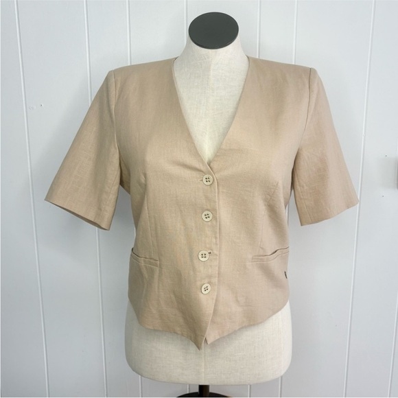 Coster Copenhagen Cropped Blazer W. Short Sleeves Light Beige Cotton Ramie 40 - Picture 4 of 10